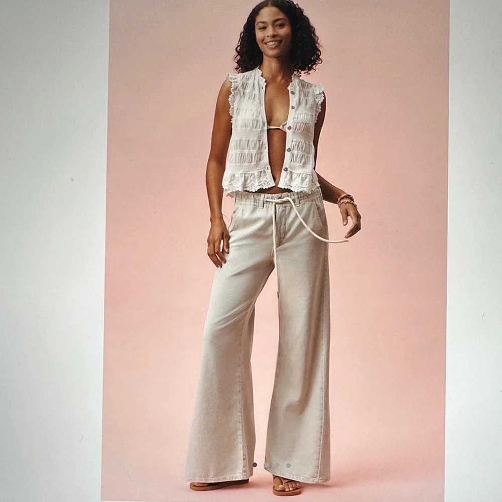 New with tag! Anthropologie Pilcro Cream Wide-Leg Pants sz L